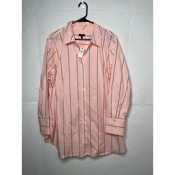 Talbots Plus Size 2X Womens Cotton Striped Pink Button Down Blouse - Picture 1 of 7
